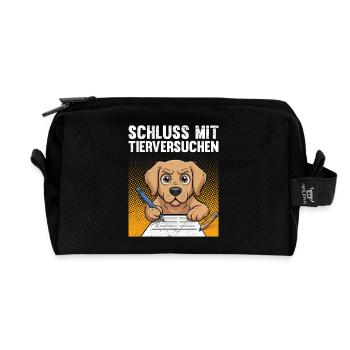 Animal welfare STOP ANIMAL TESTING FUNNY - Recycled Toiletry Zip Bag - black - Front
