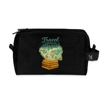 Travel Through Pages World Map Books - Recycled Toiletry Zip Bag - black - Front