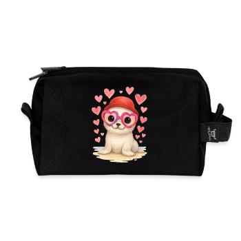 Babyrobbe Herzbrille Kawaii Seehund - Recycelte Kulturtasche - Schwarz - Vorne