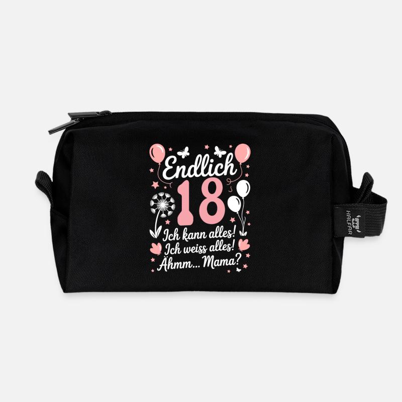 Endlich 18 Geburtstag 18 Jahre Geschenk Spruch - Recycelte Kulturtasche - Schwarz