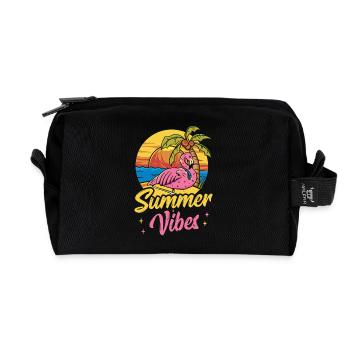 Pink Flamingo Summer Beach Palm Tree Vacation - Recycled Toiletry Zip Bag - black - Front