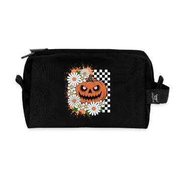 Citrouille Halloween | Jack o Lantern Floral - Trousse de toilette en tissu recyclé - noir - Devant