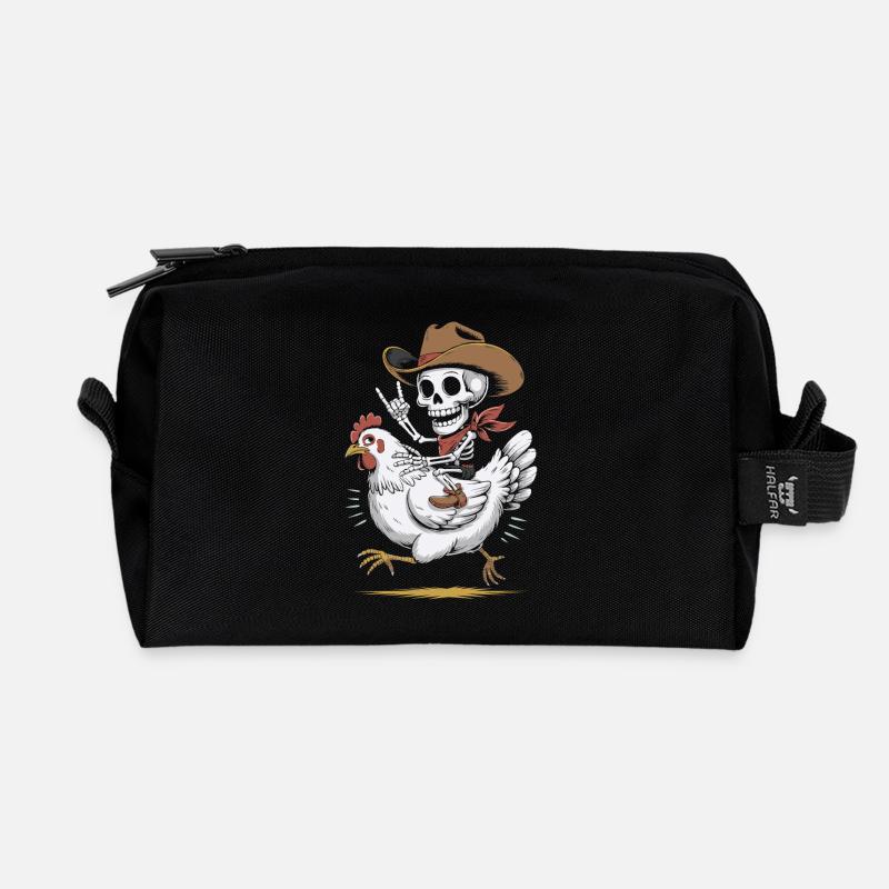 Skeleton cowboy on hen - Recycled Toiletry Zip Bag - black