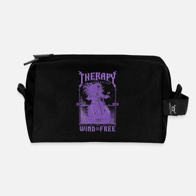 Therapy is Expensive Wind is Free Motorcycle Rider - Recycled Toiletry Zip Bag - black
