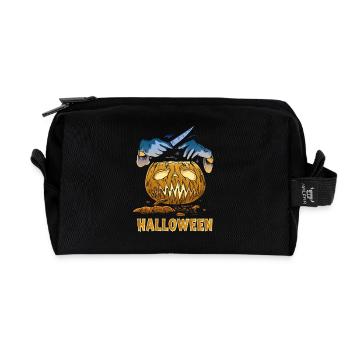 Carved Pumpkin Halloween Knife - Recycled Toiletry Zip Bag - black - Front