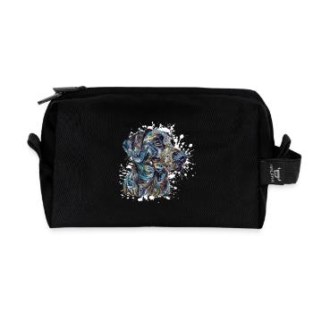 Watercolor Dog Portrait Blue - Recycled Toiletry Zip Bag - black - Front