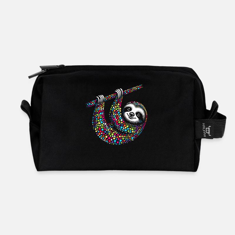 Spotty Rainbow Dotted Sloth Mosaic - Recycled Toiletry Zip Bag - black
