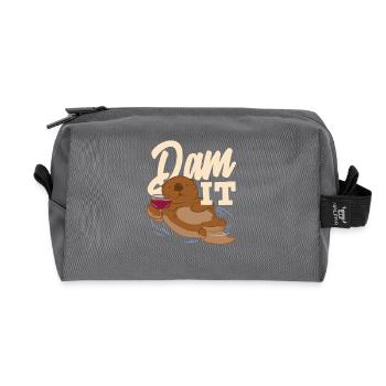 Sea Otter Cartoon Dam It - Recycled Toiletry Zip Bag - anthracite - Front