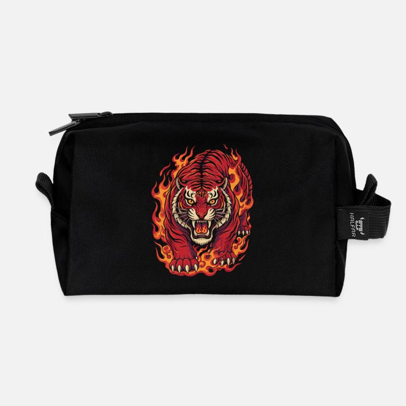 Fire Tiger Spirit Design - Recycled Toiletry Zip Bag - black