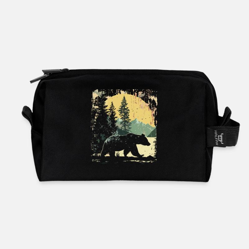 Retro Outdoor Wilderness Bärenbäume - Recycelte Kulturtasche - Schwarz