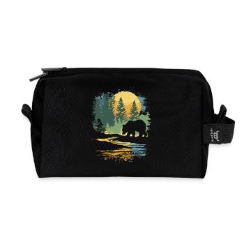 Rétro extérieur nature sauvage ours arbres - Trousse de toilette en tissu recyclé - noir - Devant