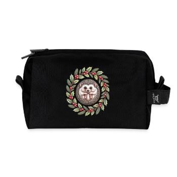 Weihnachtlicher Igel Im Stechpalmenkranz - Recycelte Kulturtasche - Schwarz - Vorne
