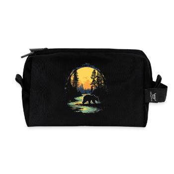 Rétro extérieur nature sauvage ours arbres - Trousse de toilette en tissu recyclé - noir - Devant