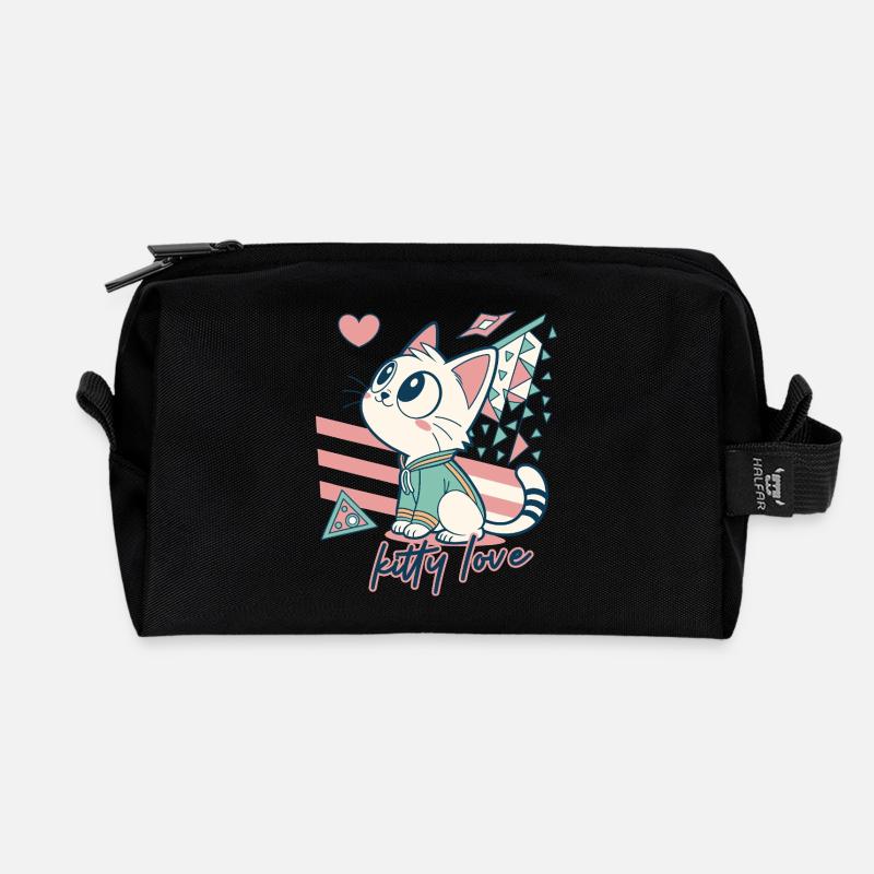 Kitty Love Geometrische Pop Art - Recycelte Kulturtasche - Schwarz