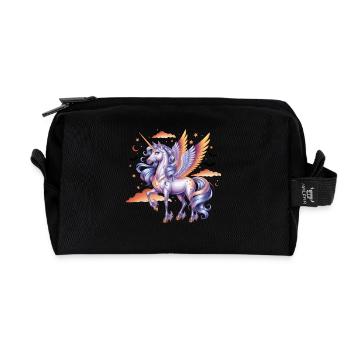 Licorne magique avec des ailes sous le ciel étoilé - Trousse de toilette en tissu recyclé - noir - Devant