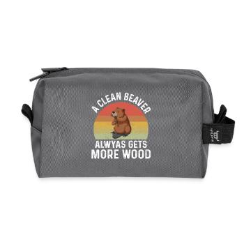 Castor avec Humour Bois Imprimé Rétro - Trousse de toilette en tissu recyclé - anthracite - Devant