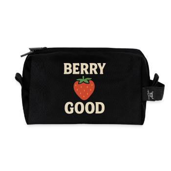Berry Good – Lustiges Erdbeer Design - Recycelte Kulturtasche - Schwarz - Vorne