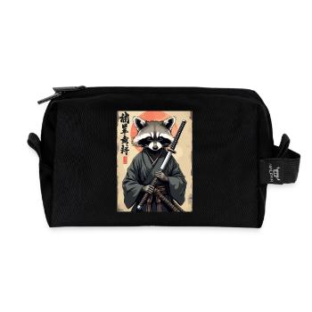 Raccoon Samurai in Kimono - Recycled Toiletry Zip Bag - black - Front