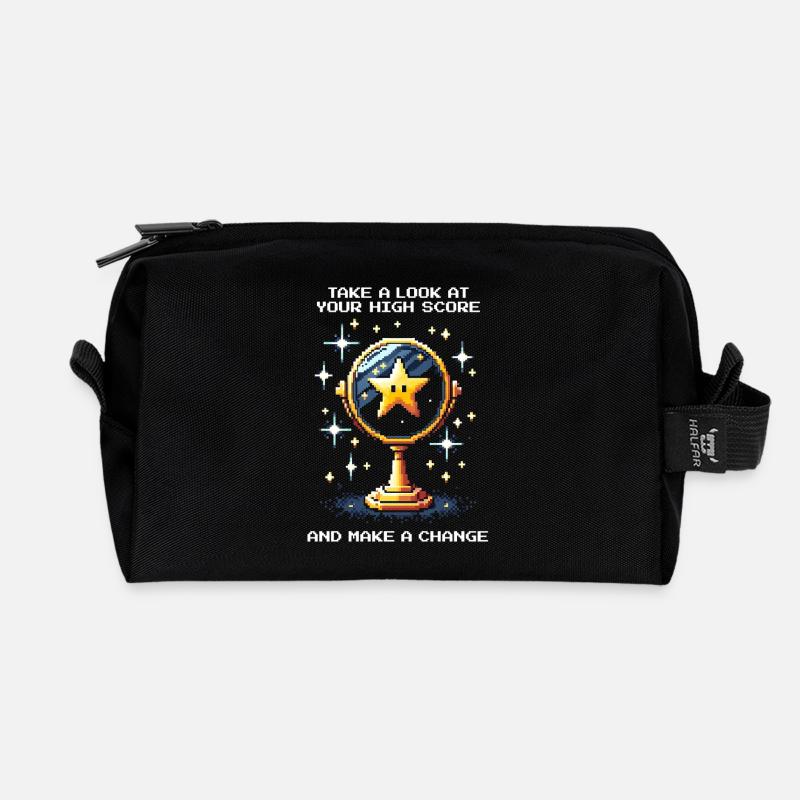 Look at the high score – change something | Arcade - Recycled Toiletry Zip Bag - black
