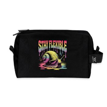 Stay Flexible Colorful Snail Illustration - Recycled Toiletry Zip Bag - black - Front