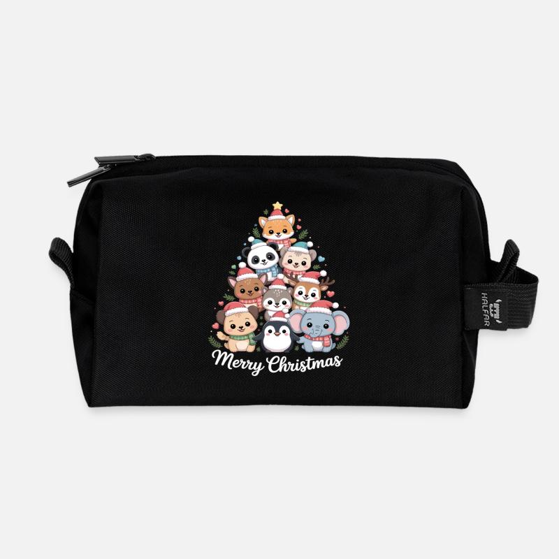 Tierischer Weihnachtsbaum – Niedliche Xmas Tiere - Recycelte Kulturtasche - Schwarz