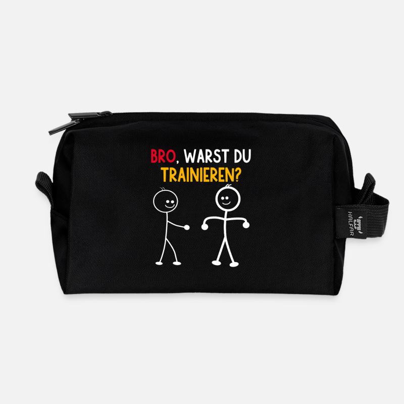 Strichmännchen WARST DU TRAINIEREN LUSTIG - Recycelte Kulturtasche - Schwarz