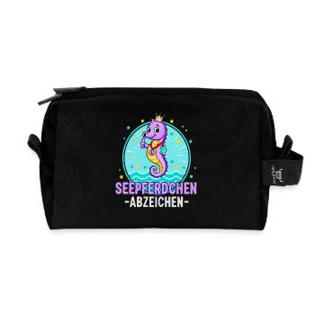 Seepferdchen Abzeichen Lila Schwimmen Kinder - Recycelte Kulturtasche - Schwarz - Vorne