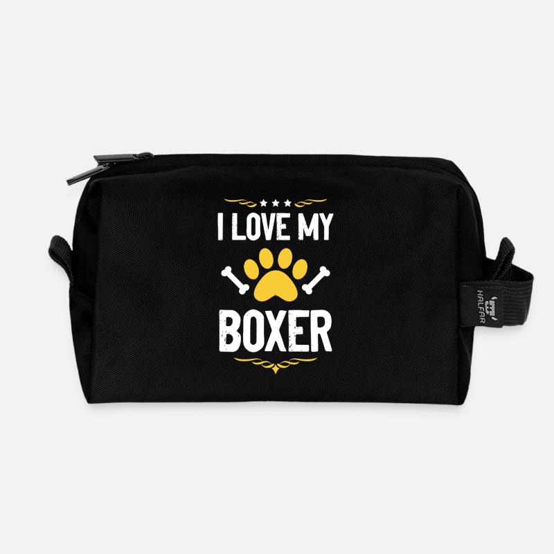 Ich liebe meinen Boxer – Pfote & Knochen - Recycelte Kulturtasche - Schwarz