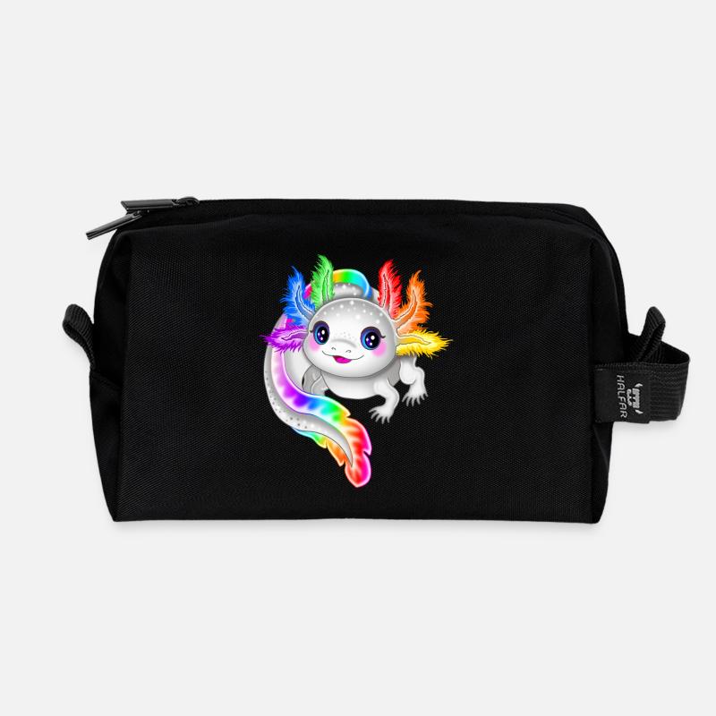 Rainbow colorful axolotl - Recycled Toiletry Zip Bag - black