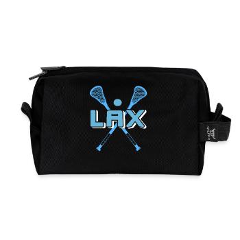 LAX Lacrosse Player Stick Humor Minimalist Icon - Recycled Toiletry Zip Bag - black - Front