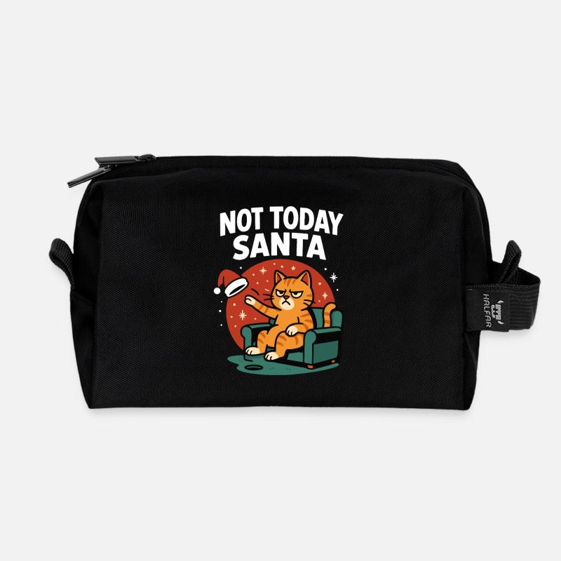 Drôle de chat pas aujourd’hui Père Noël Humour - Trousse de toilette en tissu recyclé - noir