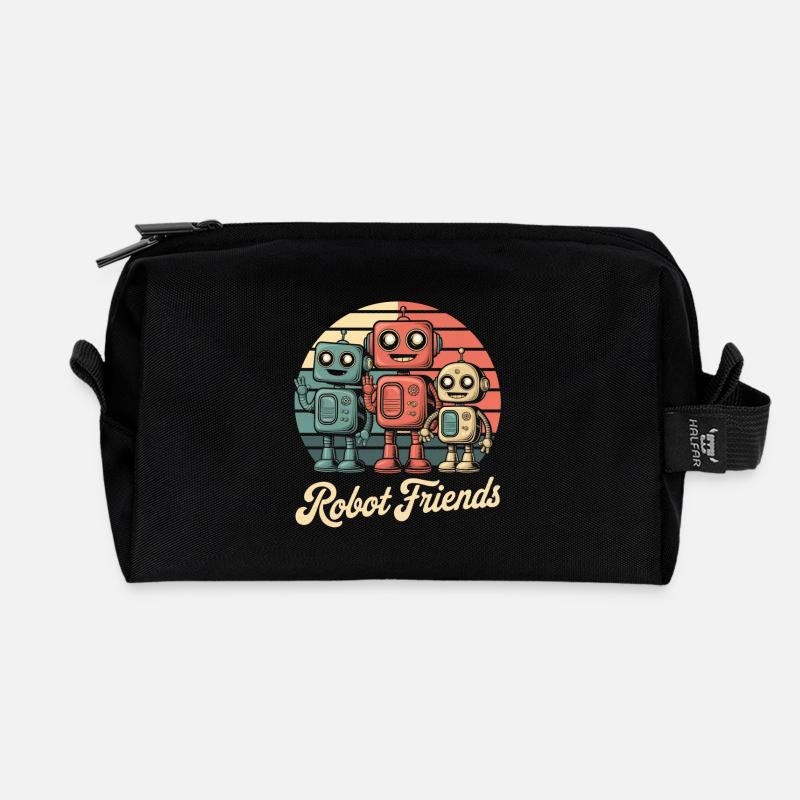 Retro Roboter - Robot Friends - Recycelte Kulturtasche - Schwarz