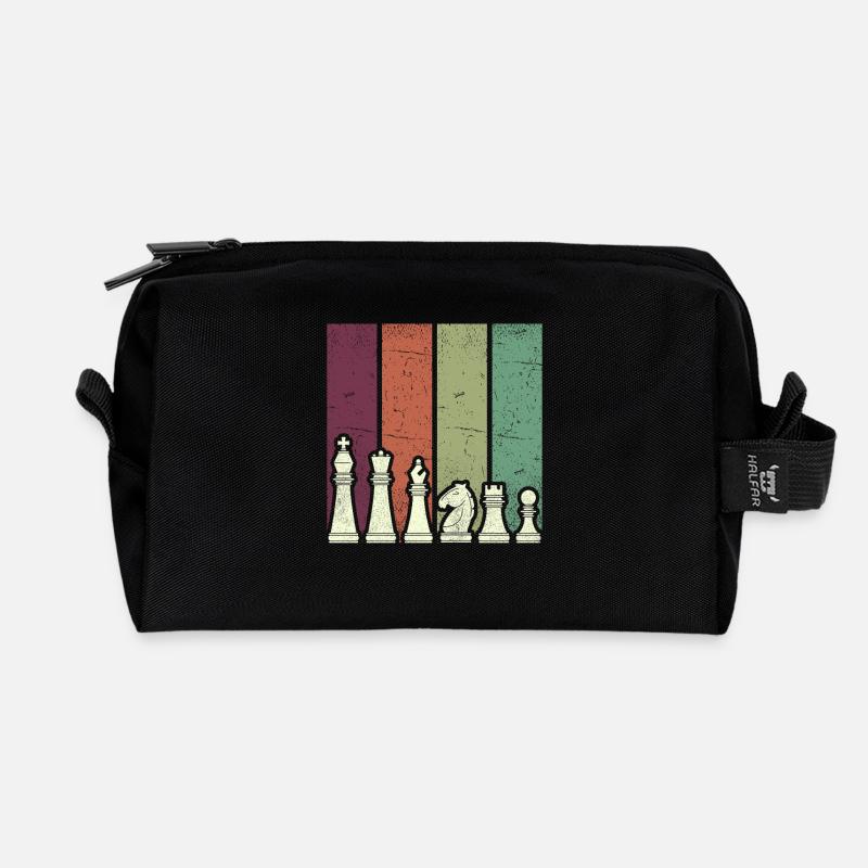 Farbige Schachfiguren Linienbild - Recycelte Kulturtasche - Schwarz