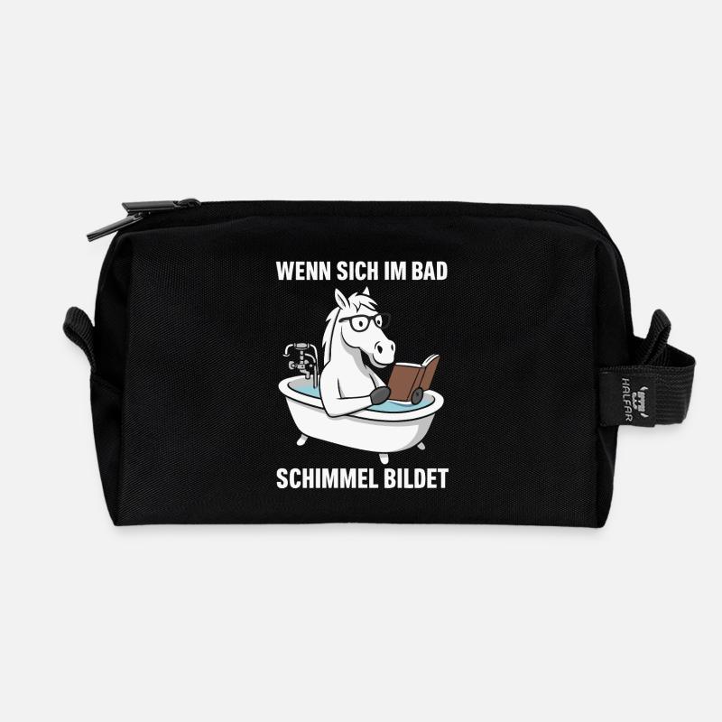 Badlesendes Pferd mit Schimmelwitz - Recycelte Kulturtasche - Schwarz