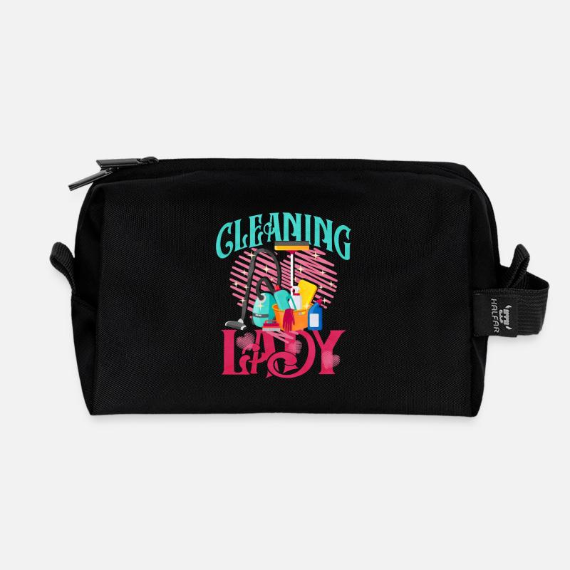 Putzheldin Retro Motiv Reinigung - Recycelte Kulturtasche - Schwarz