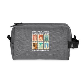 Stamp Collection Philatelist Stamps - Recycled Toiletry Zip Bag - anthracite - Front