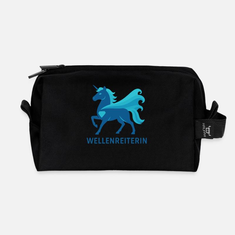 Stolze Wellenreiterin, Einhorn Kraft, Meer - Recycelte Kulturtasche - Schwarz