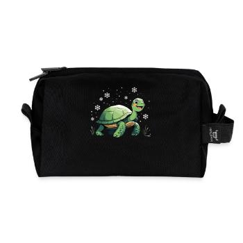 Grüne Schildkröte mit Schneeflocken - Recycelte Kulturtasche - Schwarz - Vorne