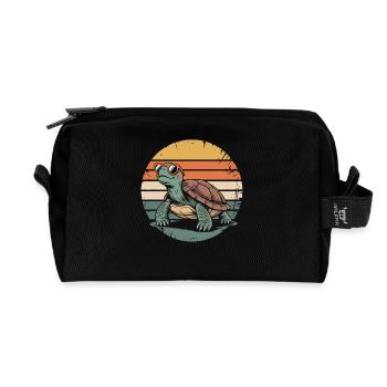 Tortue Rétro du Coucher de Soleil - Trousse de toilette en tissu recyclé - noir - Devant
