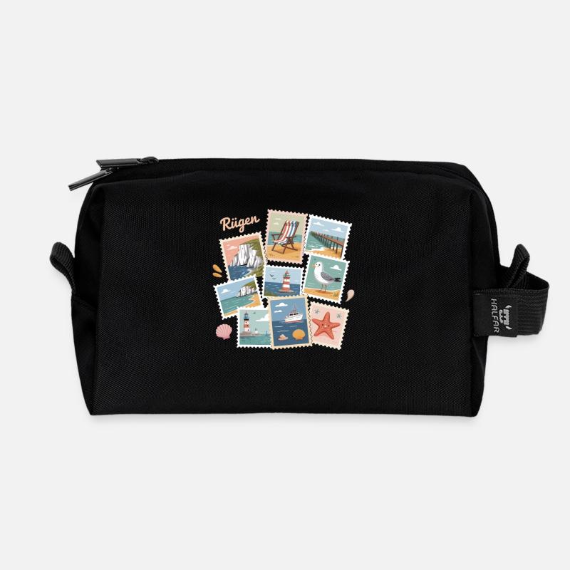 Rügen Coasts Postcard Design Baltic Sea - Recycled Toiletry Zip Bag - black
