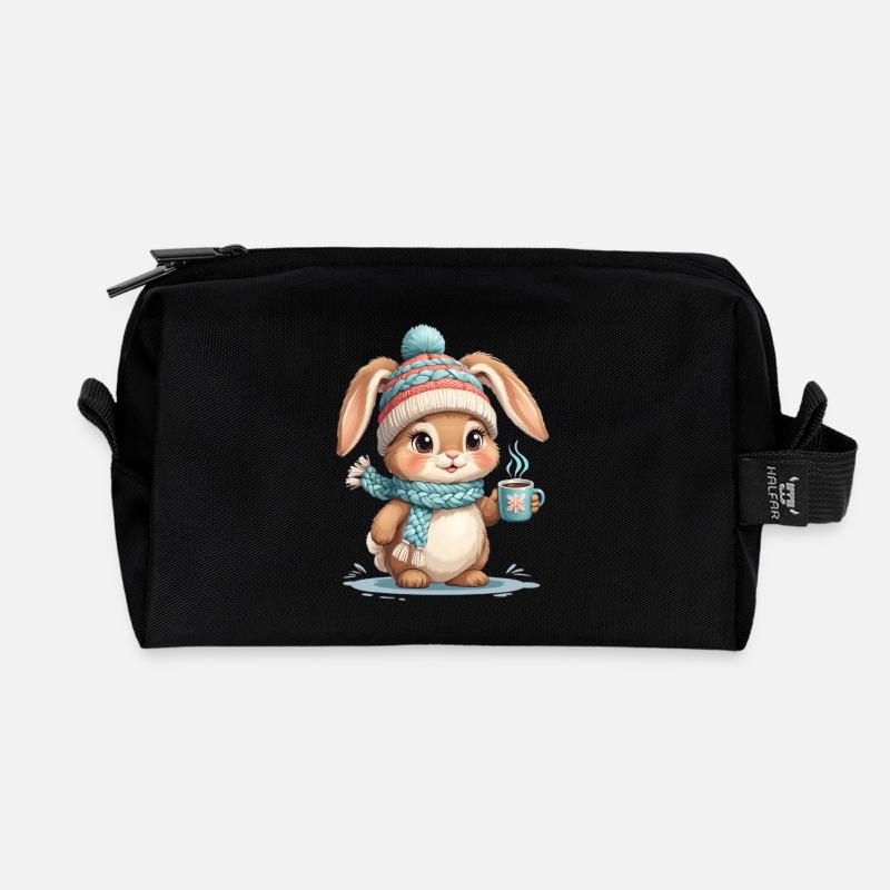 Winterhase mit Schal und Tee - Recycelte Kulturtasche - Schwarz