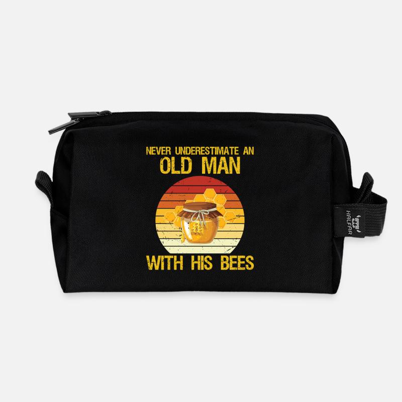 Apiary Bee Keeper An Old Man With His Bees Beek - Recycled Toiletry Zip Bag - black