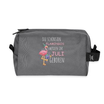 Anniversaire de juillet : Flamant rose disant drôle - Trousse de toilette en tissu recyclé - anthracite - Devant