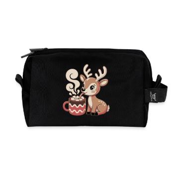 Cuddly deer drinks cocoa - Recycled Toiletry Zip Bag - black - Front