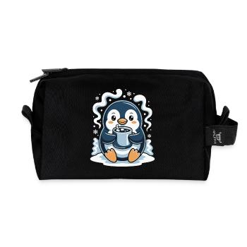 Cuddly penguin with hot cocoa - Recycled Toiletry Zip Bag - black - Front