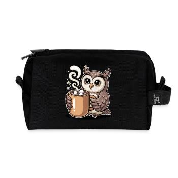 Cuddly owl with cocoa - Recycled Toiletry Zip Bag - black - Front