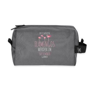 Anniversaire de septembre : Flamant rose disant drôle - Trousse de toilette en tissu recyclé - anthracite - Devant