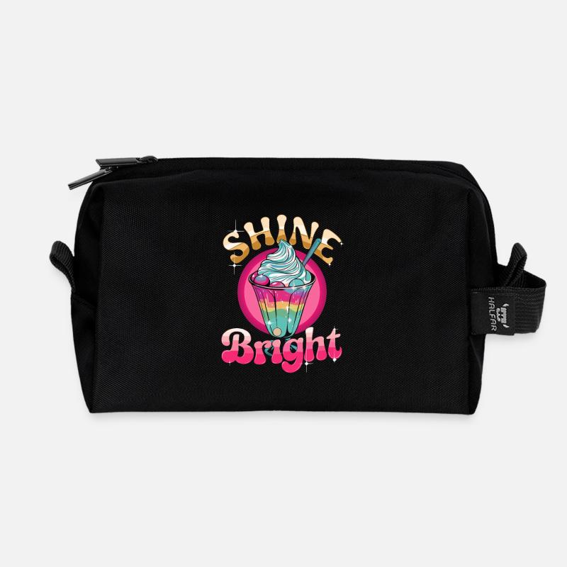  Shine Bright Bunter Eisbecher Regenbogen Dessert - Recycelte Kulturtasche - Schwarz
