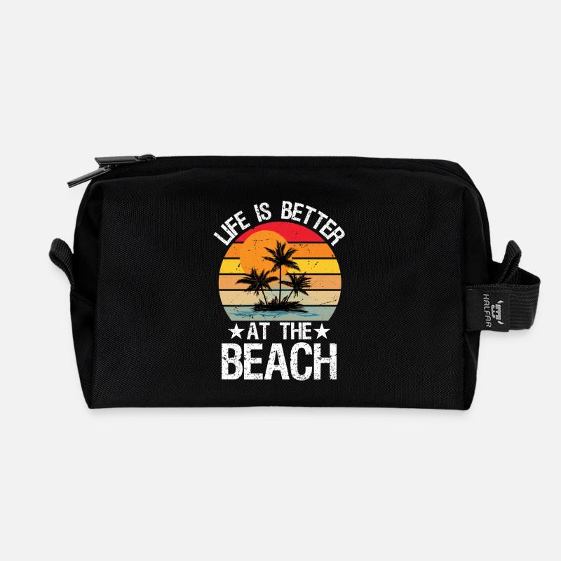 Retro Life Is Better At The Beach Vintage Summer - Recycelte Kulturtasche - Schwarz