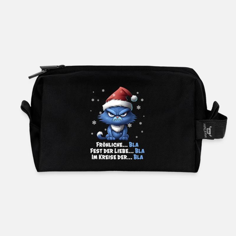 Ich hasse Weihnachten - Grummelige Blaue Katze - Recycelte Kulturtasche - Schwarz